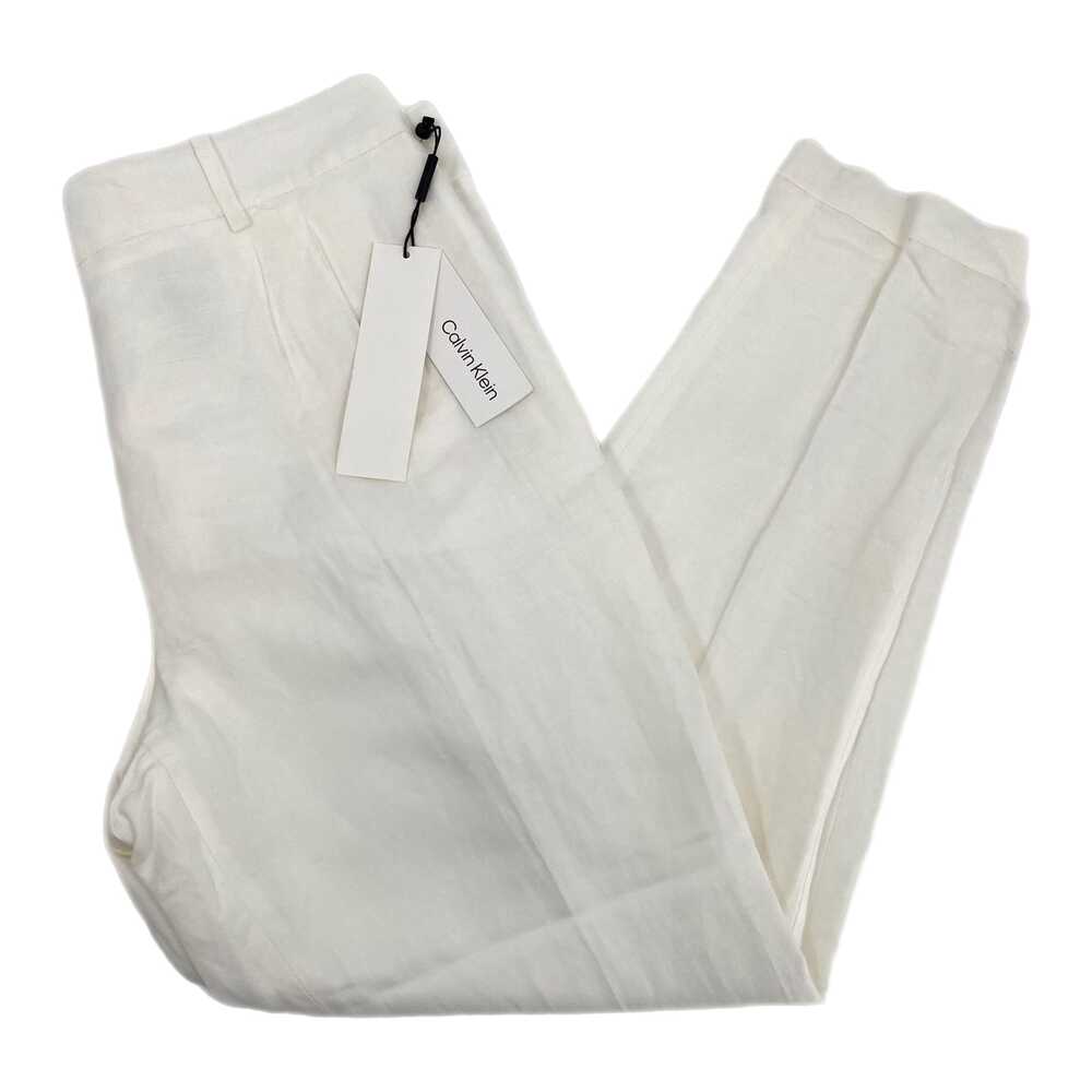 Calvin Klein White Linen Blend Cuffed Trousers | Women’s Size 8